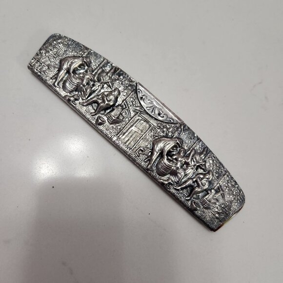 Hans Jensen Denmark Repousse Tortoise Shell Comb & Silver Plate Holder Danish - Picture 5 of 13